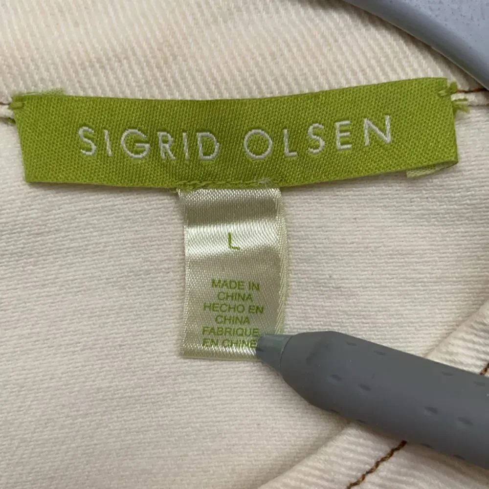 Sigrid Olsen Cotton Cream Two-Piece Suit Jacket Pants Embroidered Size L/14 - Picture 9 of 16